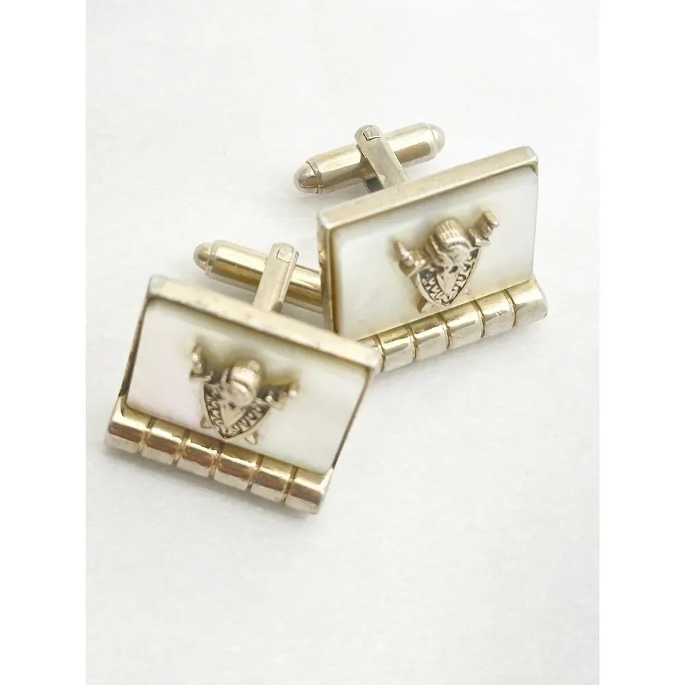 Vintage Coat of Arms Knight Cufflinks Mother of Pearl